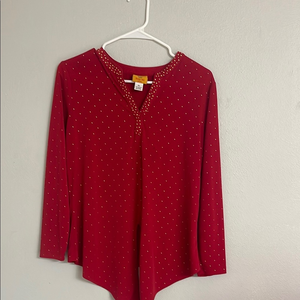 Red Asymmetrical 3/4 Sleeve Blouse
